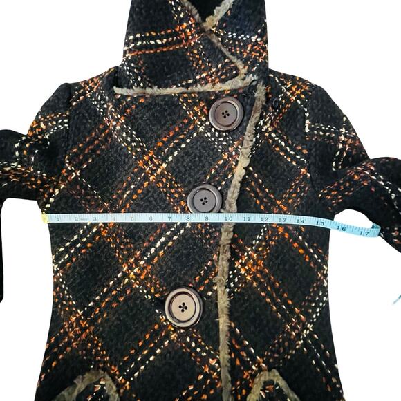 An Ren New York Vintage Plaid Wool Blend Bouclé Coat, Faux Shearling Trim Size S - Picture 6 of 12